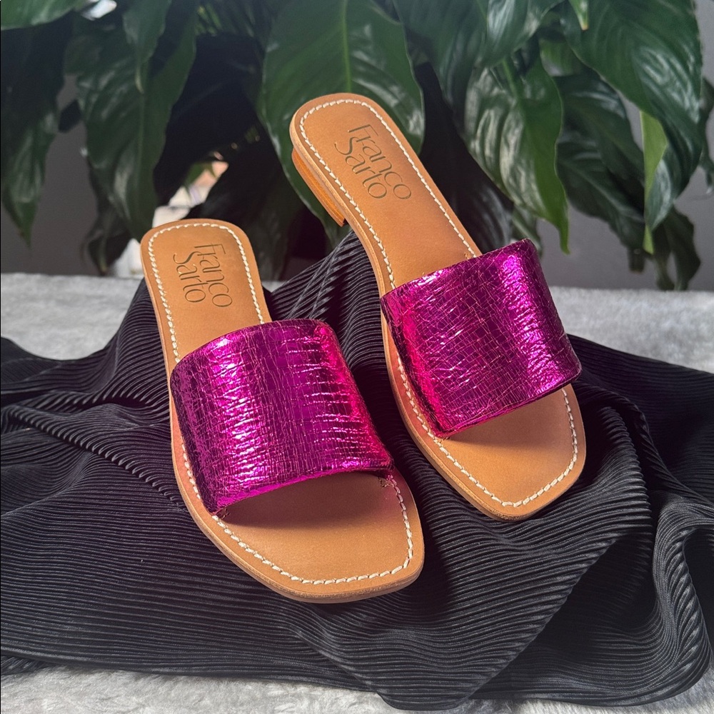 Franco Sarto Metallic Pink Leather Sandal Slides - Women's Size 6 1/2